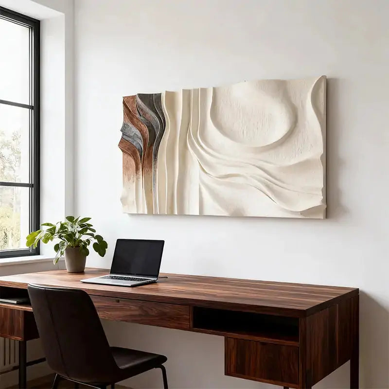 Elegant Beige Wave 3D Wood Sculpture Wall Art Minimalist Home Decor（副本） Artmeto Wood wall art