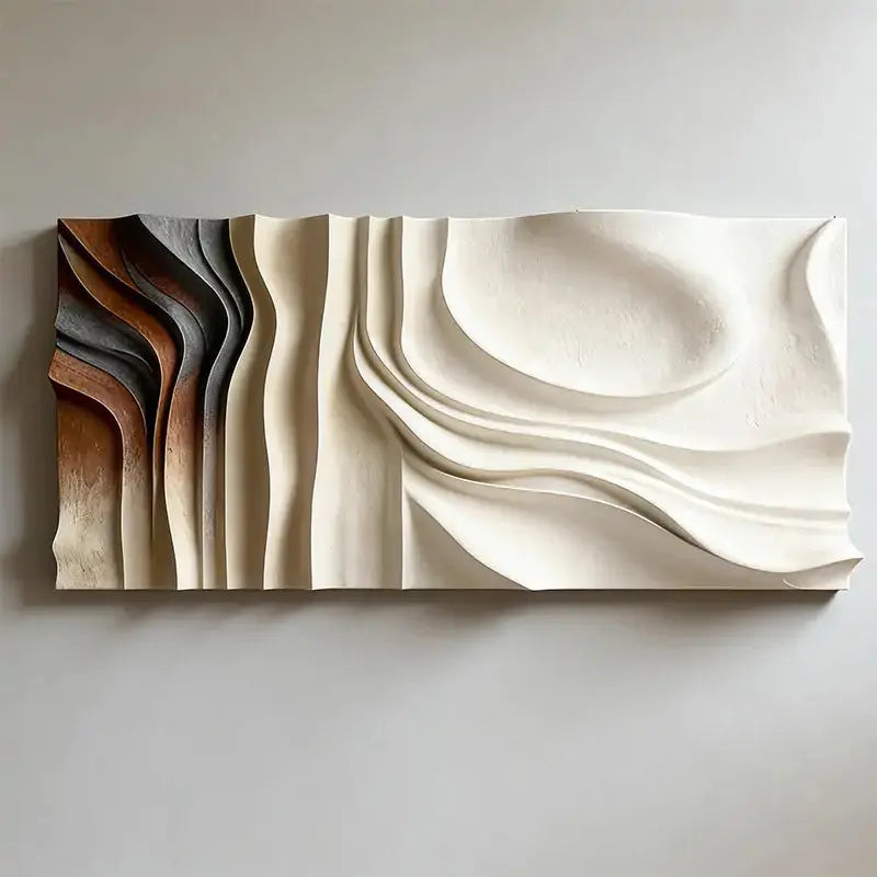 Elegant Beige Wave 3D Wood Sculpture Wall Art Minimalist Home Decor（副本） Artmeto Wood wall art