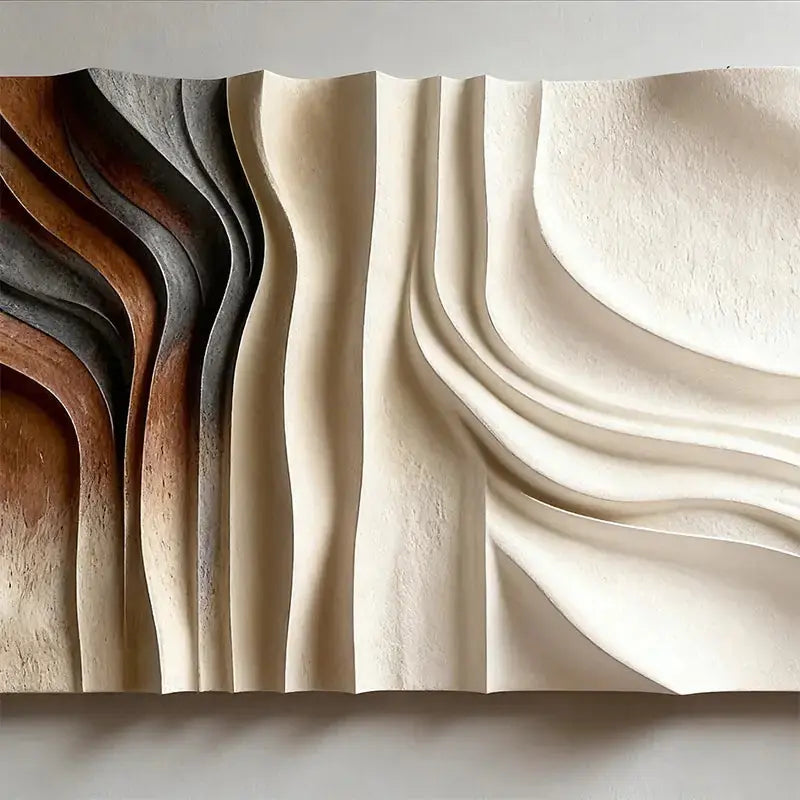 Elegant Beige Wave 3D Wood Sculpture Wall Art Minimalist Home Decor（副本） Artmeto Wood wall art