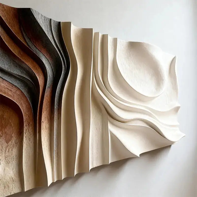 Elegant Beige Wave 3D Wood Sculpture Wall Art Minimalist Home Decor（副本） Artmeto Wood wall art
