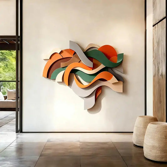 Elegant Beige Wave 3D Wood Sculpture Wall Art Minimalist Home Decor（副本） Artmeto Wood wall art