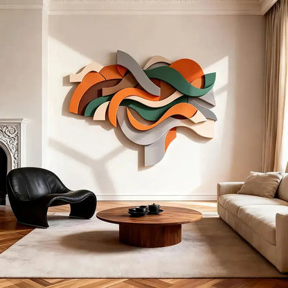 Elegant Beige Wave 3D Wood Sculpture Wall Art Minimalist Home Decor（副本） Artmeto Wood wall art