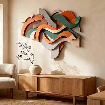 Elegant Beige Wave 3D Wood Sculpture Wall Art Minimalist Home Decor（副本） Artmeto Wood wall art