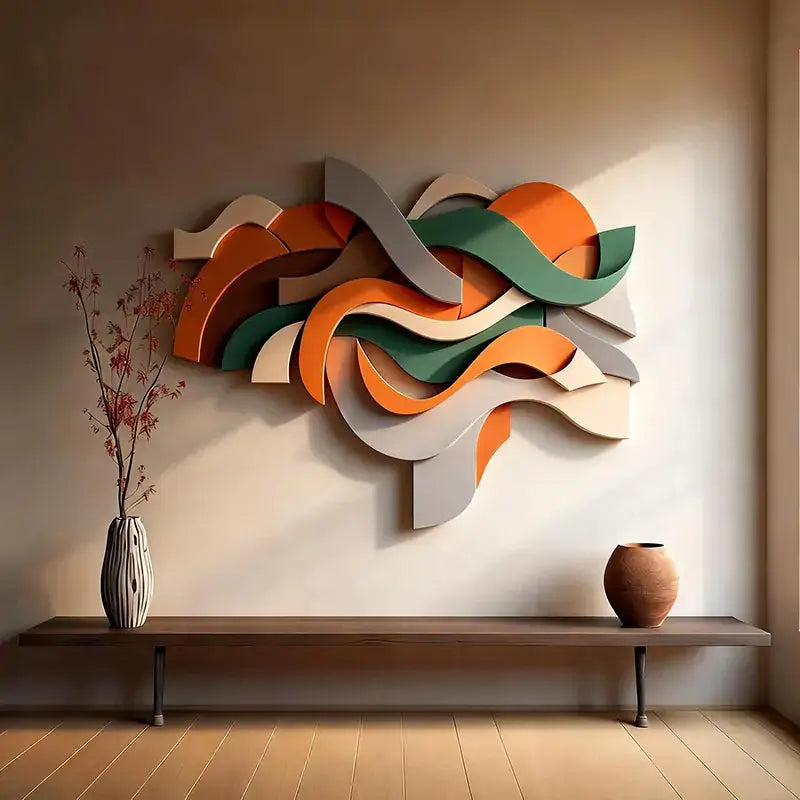 Elegant Beige Wave 3D Wood Sculpture Wall Art Minimalist Home Decor（副本） Artmeto Wood wall art