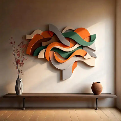 Elegant Beige Wave 3D Wood Sculpture Wall Art Minimalist Home Decor（副本） Artmeto Wood wall art