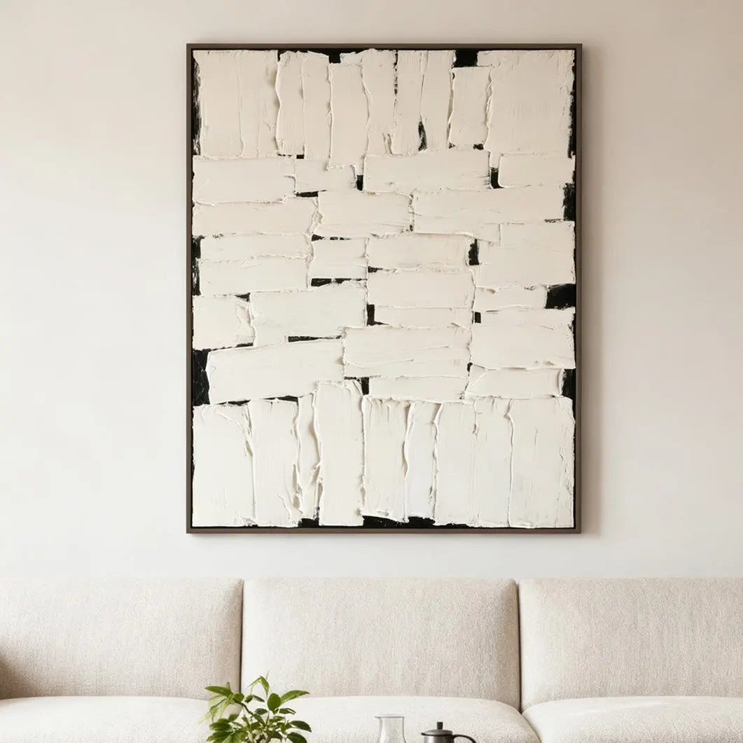 Elegant Black White Art-Textured Plaster Canvas Wall Decor-Artmeto Artmeto Wood wall art