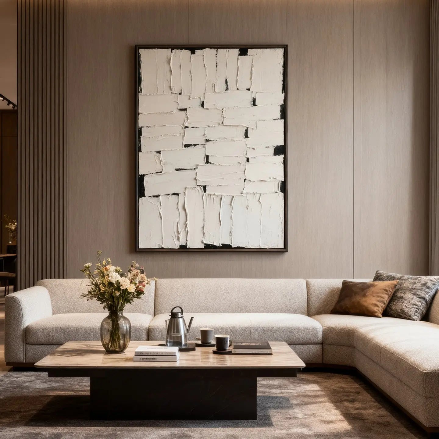 Elegant Black White Art-Textured Plaster Canvas Wall Decor-Artmeto Artmeto Wood wall art