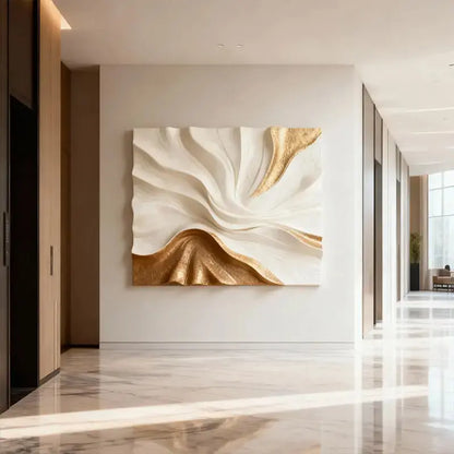 Elegant Cream & Gold Flow Textured Sculptural Wall Decor Artmeto Wood wall art