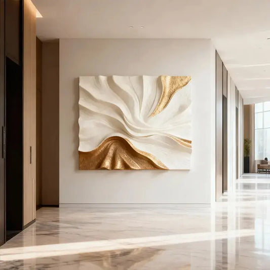 Elegant Cream & Gold Flow Textured Sculptural Wall Decor Artmeto Wood wall art