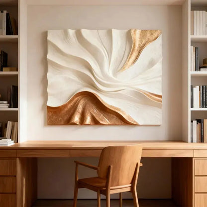 Elegant Cream & Gold Flow Textured Sculptural Wall Decor Artmeto Wood wall art