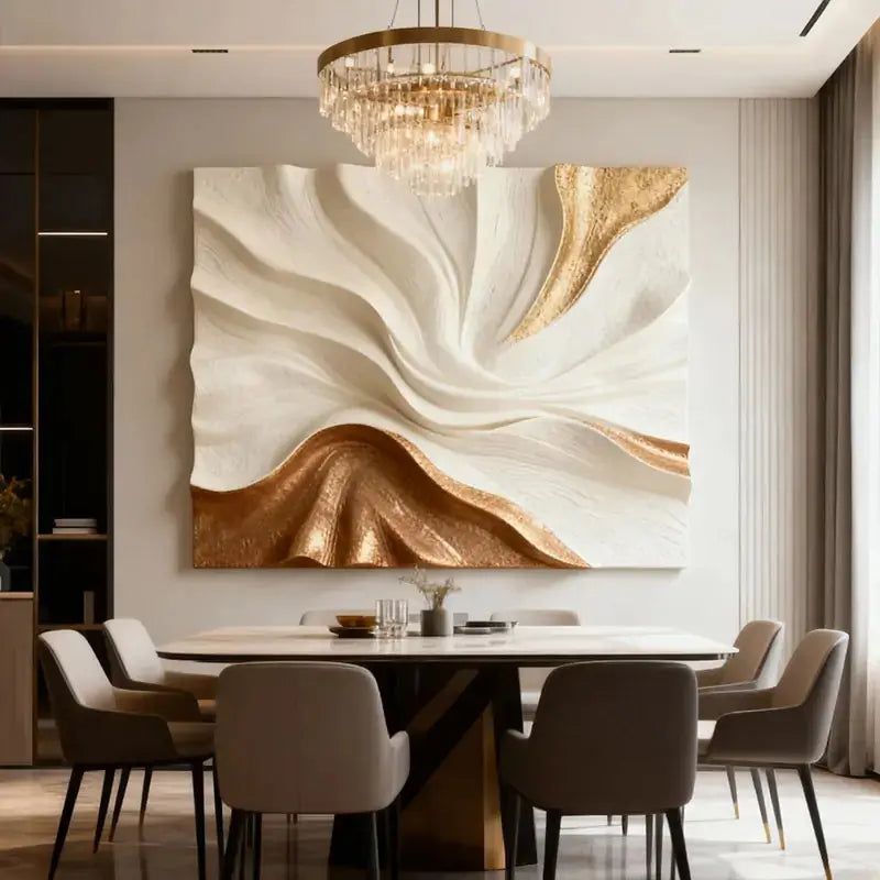Elegant Cream & Gold Flow Textured Sculptural Wall Decor Artmeto Wood wall art
