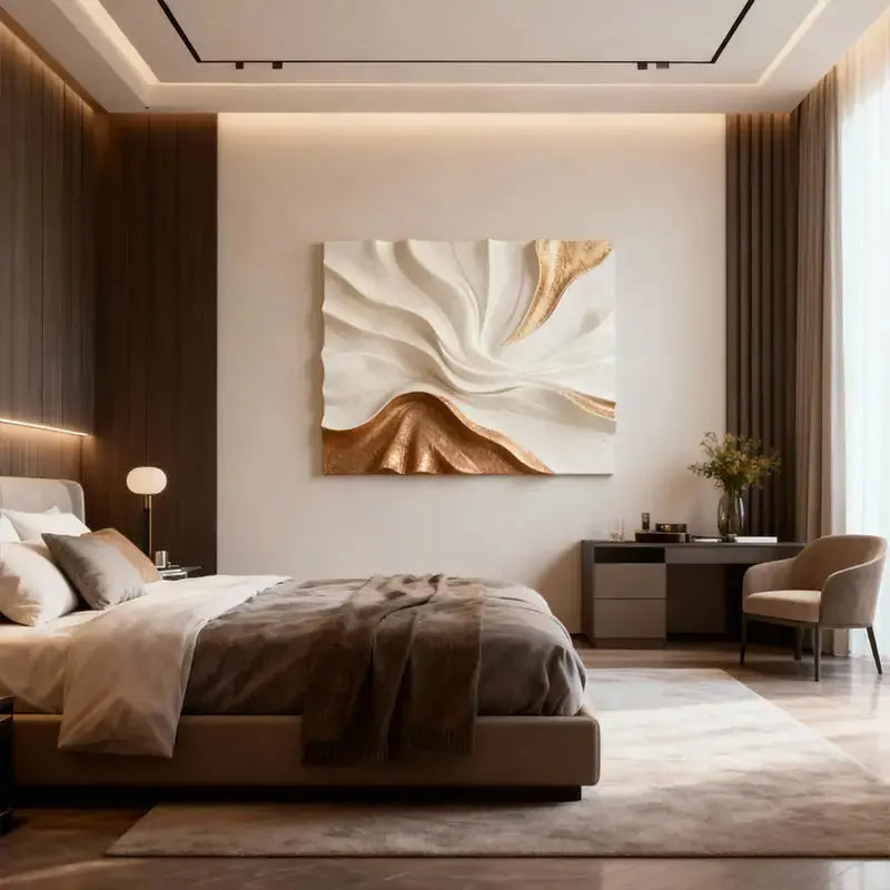 Elegant Cream & Gold Flow Textured Sculptural Wall Decor Artmeto Wood wall art