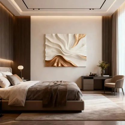 Elegant Cream & Gold Flow Textured Sculptural Wall Decor Artmeto Wood wall art