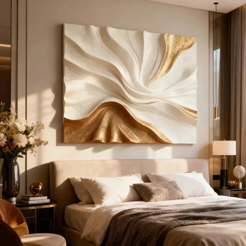 Elegant Cream & Gold Flow Textured Sculptural Wall Decor Artmeto Wood wall art