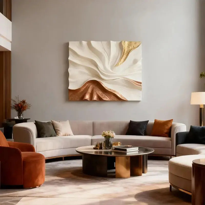 Elegant Cream & Gold Flow Textured Sculptural Wall Decor Artmeto Wood wall art