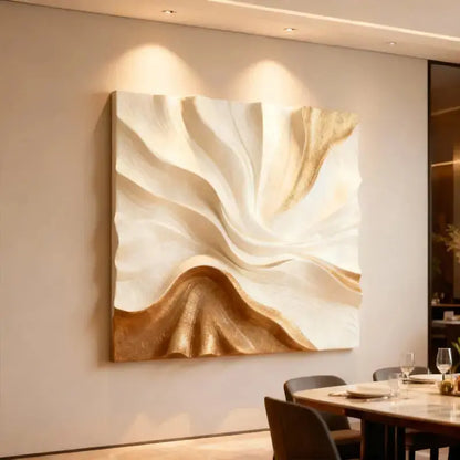 Elegant Cream & Gold Flow Textured Sculptural Wall Decor Artmeto Wood wall art