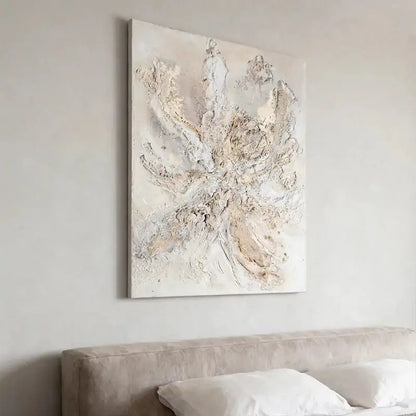 Elegant Soft Cream & Taupe Abstract Textured Oil Painting Artmeto Wood wall art