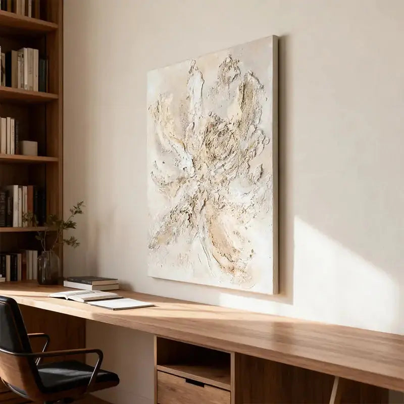 Elegant Soft Cream & Taupe Abstract Textured Oil Painting Artmeto Wood wall art