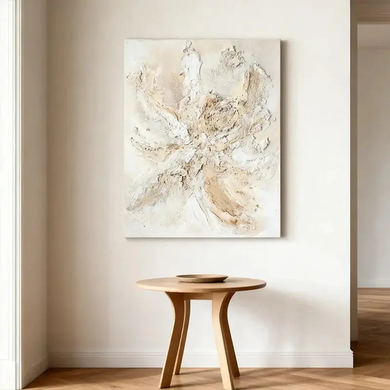 Elegant Soft Cream & Taupe Abstract Textured Oil Painting Artmeto Wood wall art