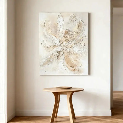 Elegant Soft Cream & Taupe Abstract Textured Oil Painting Artmeto Wood wall art