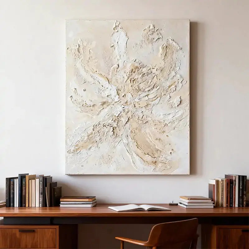 Elegant Soft Cream & Taupe Abstract Textured Oil Painting Artmeto Wood wall art