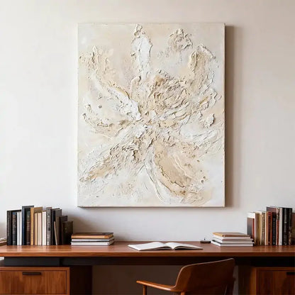 Elegant Soft Cream & Taupe Abstract Textured Oil Painting Artmeto Wood wall art