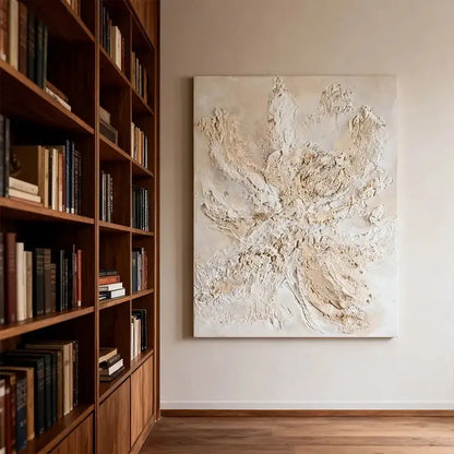 Elegant Soft Cream & Taupe Abstract Textured Oil Painting Artmeto Wood wall art