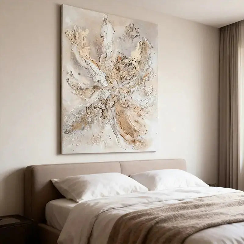 Elegant Soft Cream & Taupe Abstract Textured Oil Painting Artmeto Wood wall art