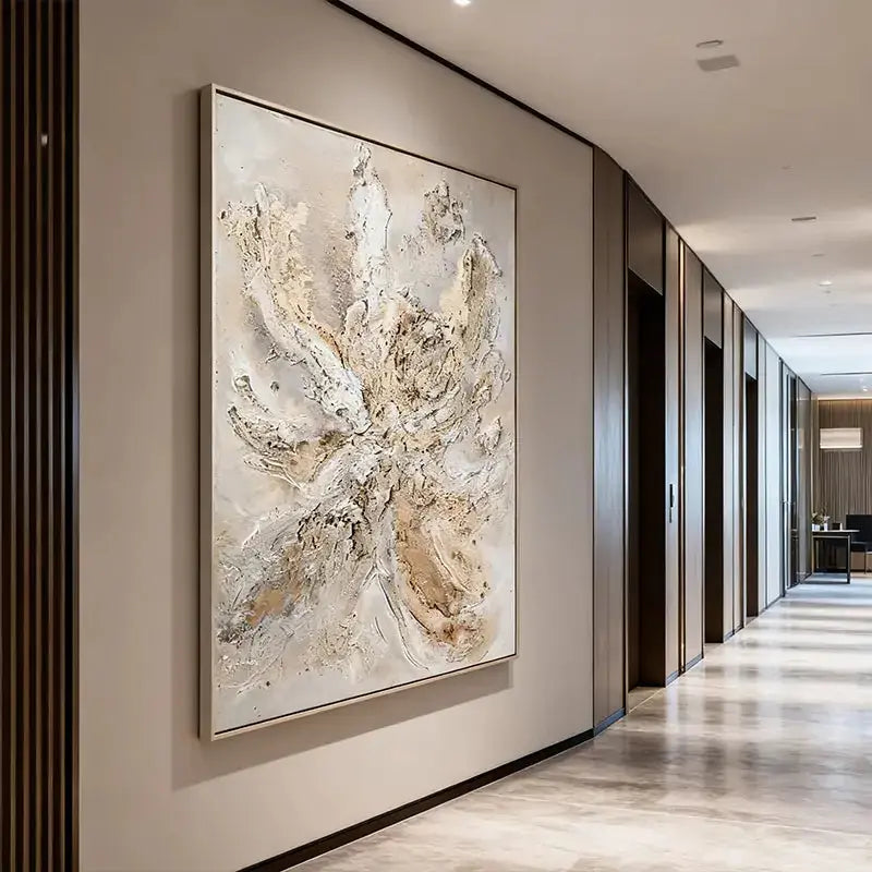 Elegant Soft Cream & Taupe Abstract Textured Oil Painting Artmeto Wood wall art