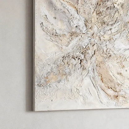 Elegant Soft Cream & Taupe Abstract Textured Oil Painting Artmeto Wood wall art