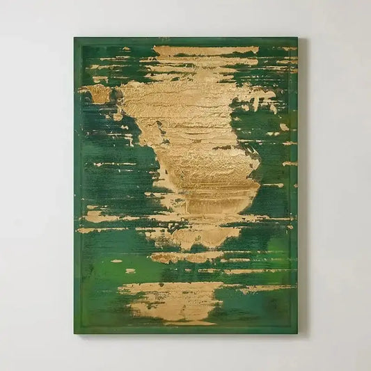 Emerald Green Gold Leaf Abstract Oil Painting - Textured Modern Luxury Wall Art for Home Decor Artmeto Wood wall art