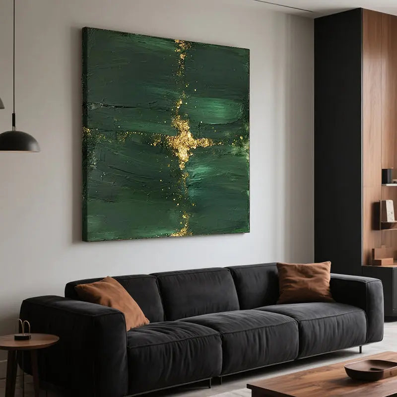 Emerald Green Gold Textured Abstract Wall Art-Luxury Canvas-Artmeto Artmeto Wood wall art