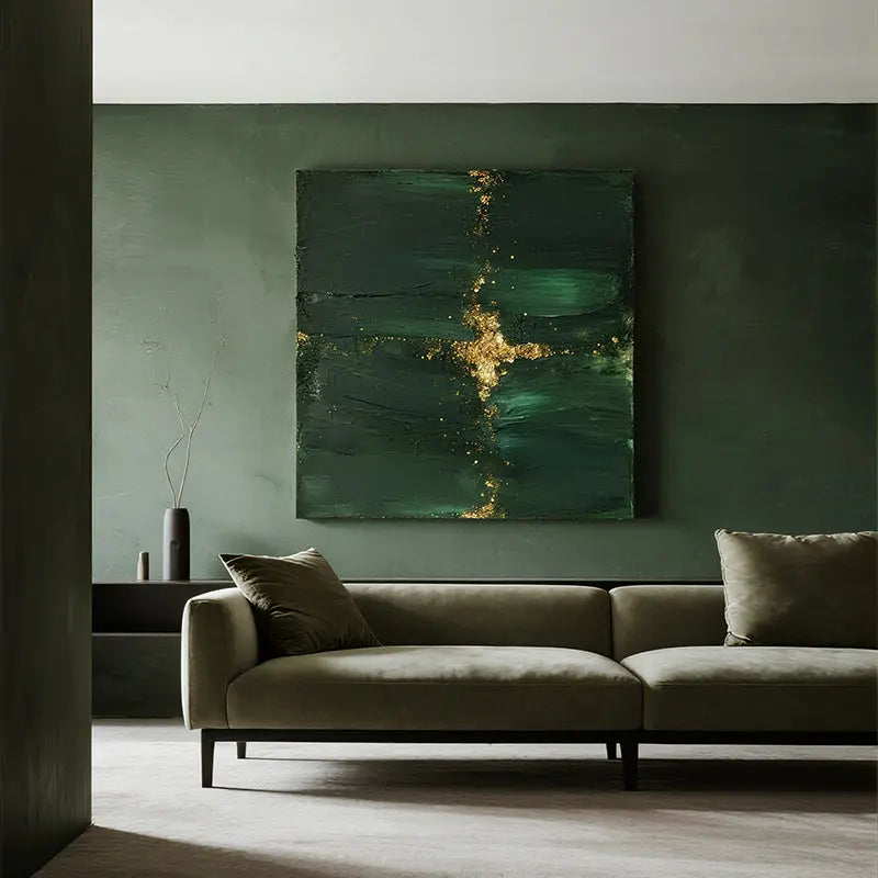Emerald Green Gold Textured Abstract Wall Art-Luxury Canvas-Artmeto Artmeto Wood wall art