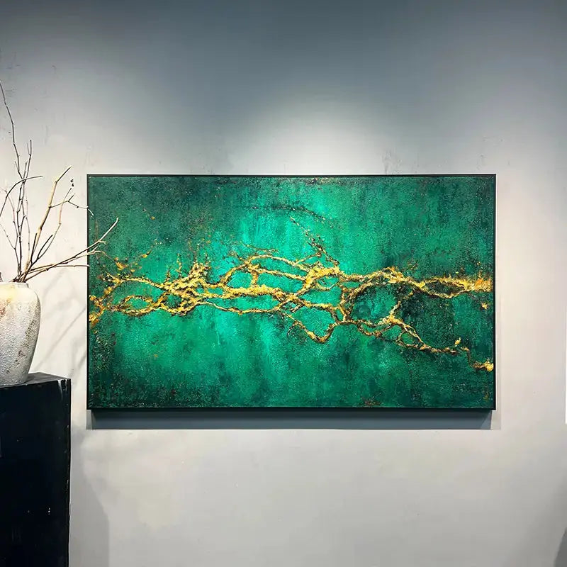 Emerald Green & Gold Textured Wall Art - Modern Minimalist Home Decor Artmeto Wood wall art