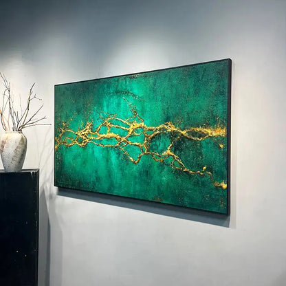 Emerald Green & Gold Textured Wall Art - Modern Minimalist Home Decor Artmeto Wood wall art