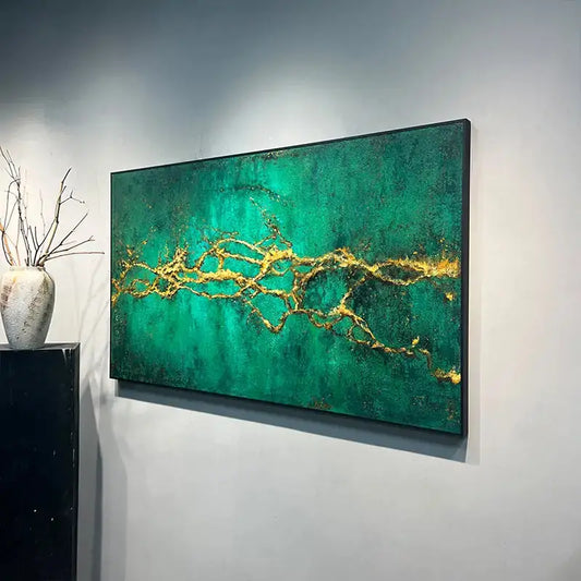 Emerald Green & Gold Textured Wall Art - Modern Minimalist Home Decor Artmeto Wood wall art