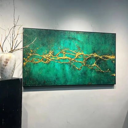 Emerald Green & Gold Textured Wall Art - Modern Minimalist Home Decor Artmeto Wood wall art