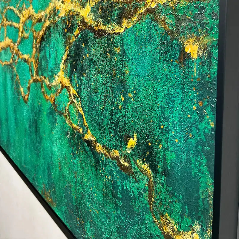 Emerald Green & Gold Textured Wall Art - Modern Minimalist Home Decor Artmeto Wood wall art