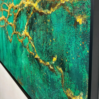 Emerald Green & Gold Textured Wall Art - Modern Minimalist Home Decor Artmeto Wood wall art