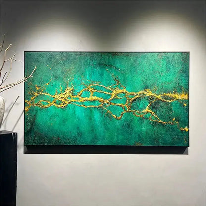 Emerald Green & Gold Textured Wall Art - Modern Minimalist Home Decor Artmeto Wood wall art