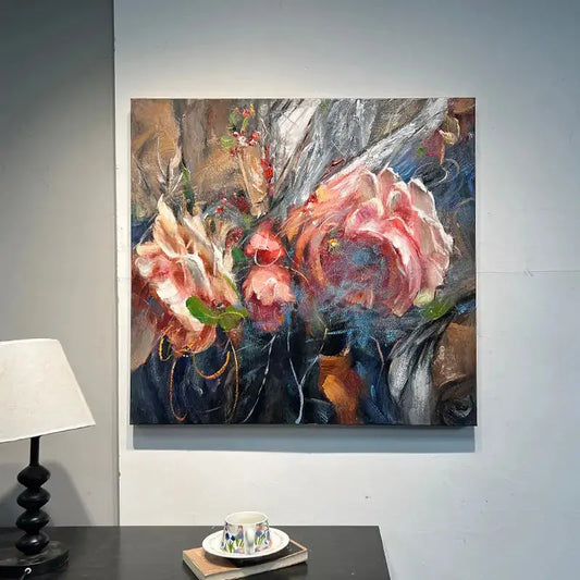 Expressive Blooming Floral & Indigo Abstract Textured Romantic Wall Decor Artmeto Wood wall art