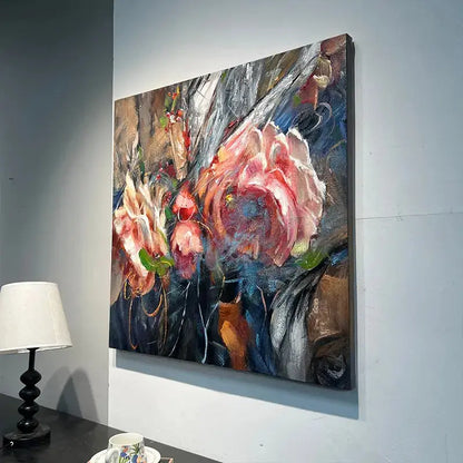 Expressive Blooming Floral & Indigo Abstract Textured Romantic Wall Decor Artmeto Wood wall art