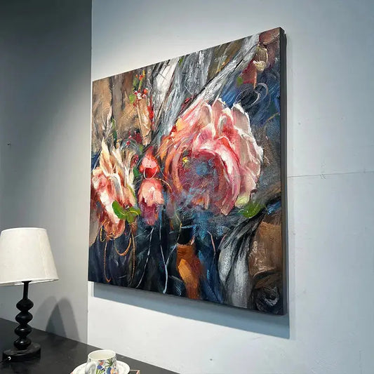 Expressive Blooming Floral & Indigo Abstract Textured Romantic Wall Decor Artmeto Wood wall art