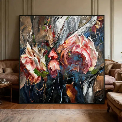 Expressive Blooming Floral & Indigo Abstract Textured Romantic Wall Decor Artmeto Wood wall art