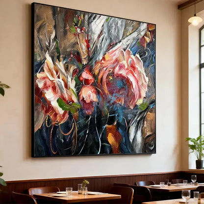 Expressive Blooming Floral & Indigo Abstract Textured Romantic Wall Decor Artmeto Wood wall art
