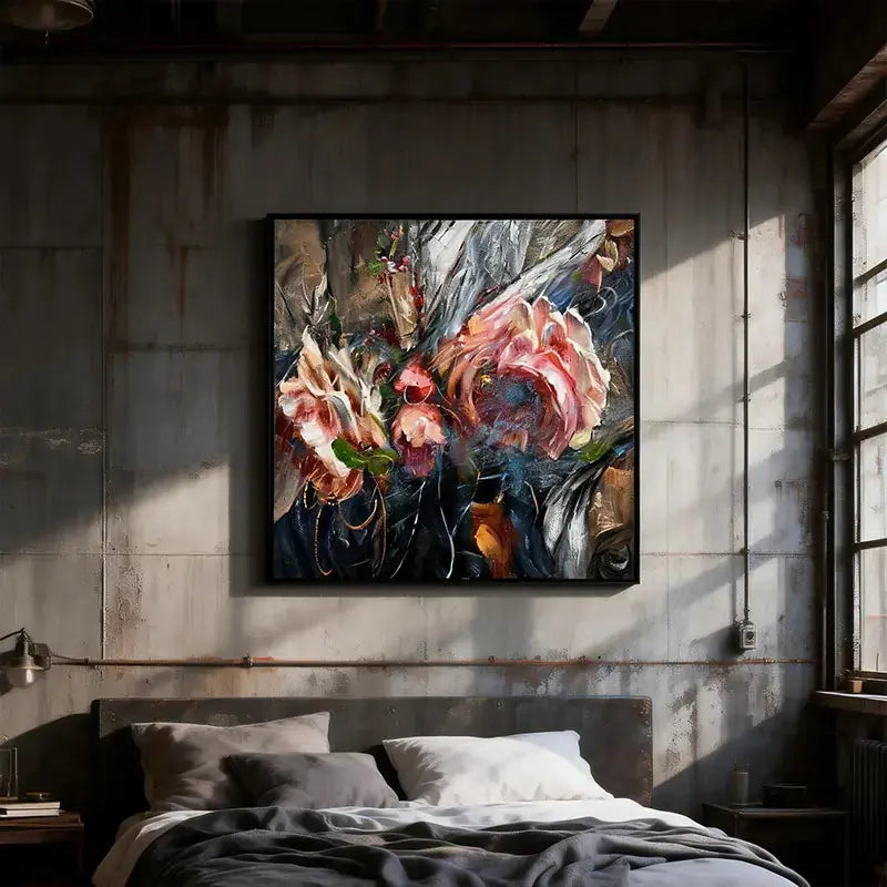 Expressive Blooming Floral & Indigo Abstract Textured Romantic Wall Decor Artmeto Wood wall art