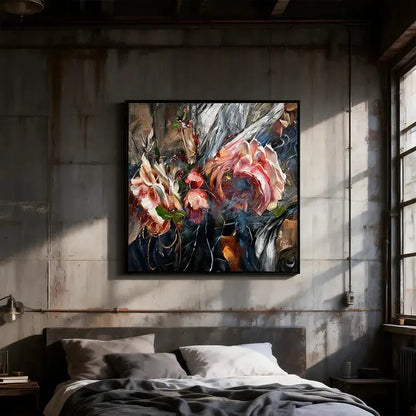 Expressive Blooming Floral & Indigo Abstract Textured Romantic Wall Decor Artmeto Wood wall art