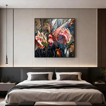 Expressive Blooming Floral & Indigo Abstract Textured Romantic Wall Decor Artmeto Wood wall art