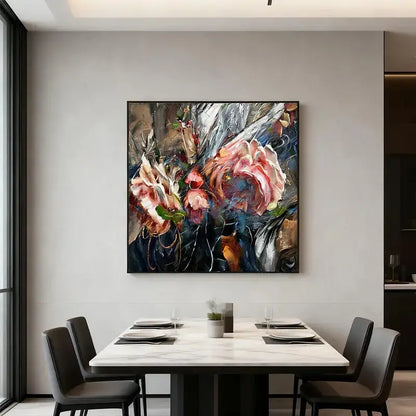 Expressive Blooming Floral & Indigo Abstract Textured Romantic Wall Decor Artmeto Wood wall art