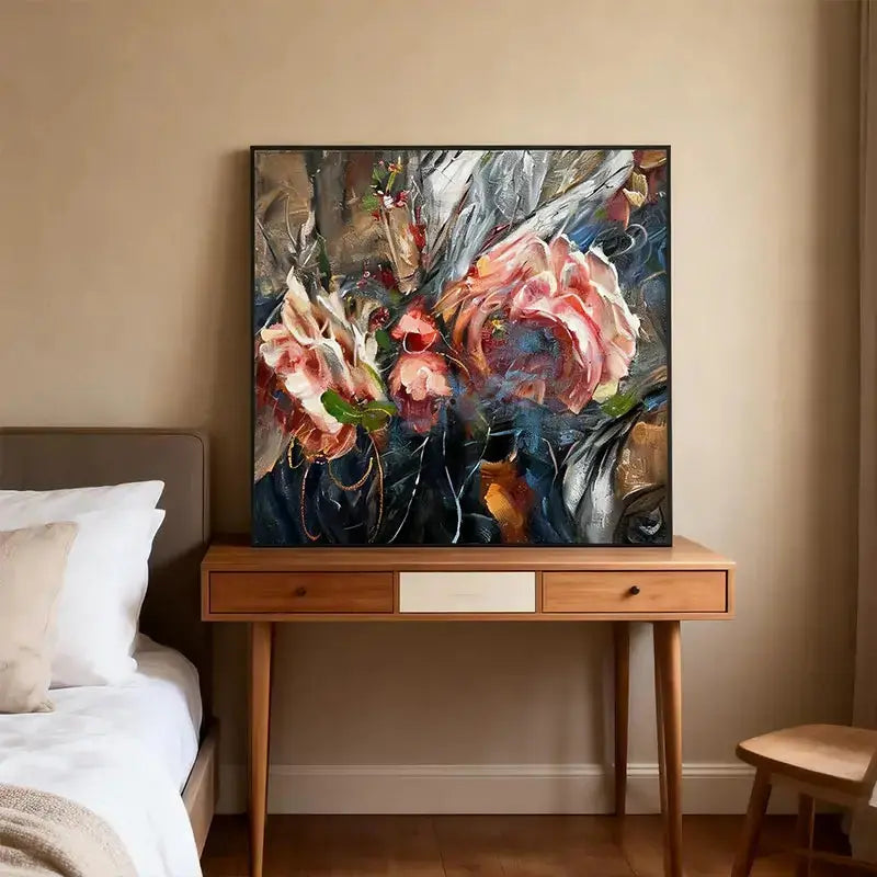 Expressive Blooming Floral & Indigo Abstract Textured Romantic Wall Decor Artmeto Wood wall art